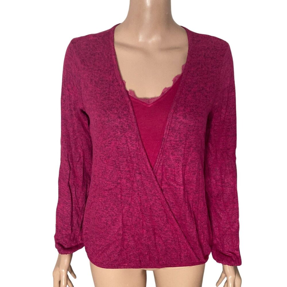 Bobeau Lace Trim Cami Top Womens XS Burgundy Twofer NEW